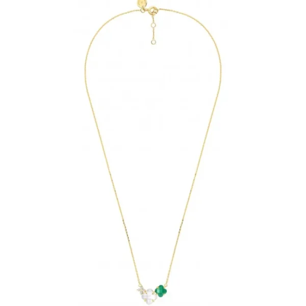 Morganne Bello Collier-COLLIER BOUQUET NACRE BLANCHE ET AGATE VERTE + DIAMANTS OR JAUNE