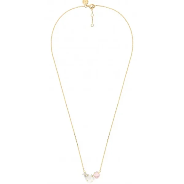 Morganne Bello Collier-COLLIER BOUQUET NACRE BLANCHE ET QUARTZ ROSE + DIAMANTS OR JAUNE