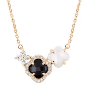 Morganne Bello Collier-COLLIER BOUQUET ONYX & DIAMANTS ET NACRE BLANCHE + DIAMANTS OR ROSE