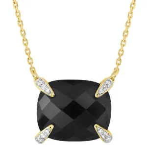 Morganne Bello Collier-COLLIER ONYX COUSSIN + DIAMANTS OR JAUNE