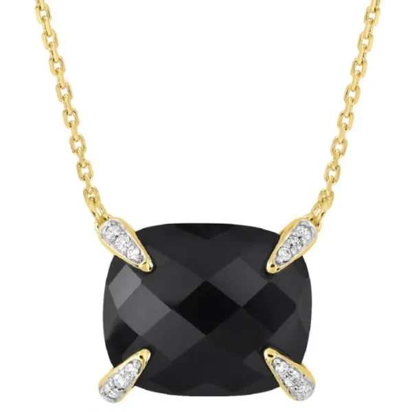Morganne Bello Collier-COLLIER ONYX COUSSIN + DIAMANTS OR JAUNE