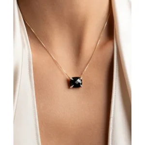 Morganne Bello Collier-COLLIER ONYX COUSSIN + DIAMANTS OR JAUNE