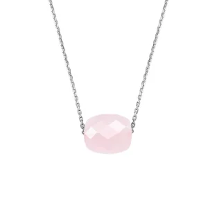 Morganne Bello Collier-COLLIER OR BLANC COUSSIN QUARTZ ROSE POUDRE