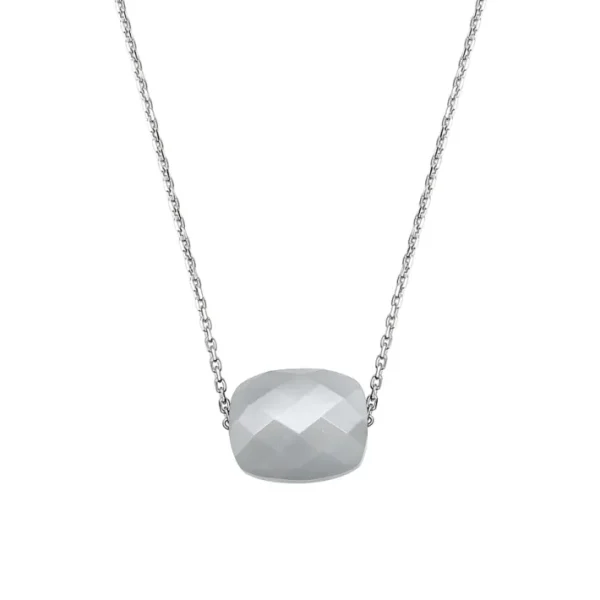 Morganne Bello Collier-COLLIER OR BLANC COUSSIN PIERRE DE LUNE GRISE