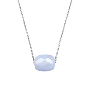 Morganne Bello Collier-COLLIER OR BLANC COUSSIN AGATE BLEUE DENTELLE