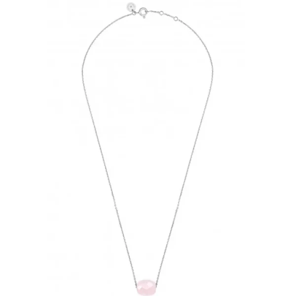 Morganne Bello Collier-COLLIER OR BLANC COUSSIN QUARTZ ROSE POUDRE