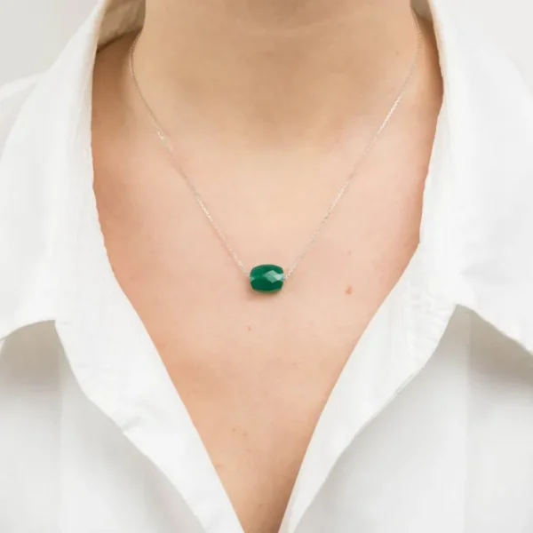 Morganne Bello Collier-COLLIER OR BLANC COUSSIN AGATE VERTE