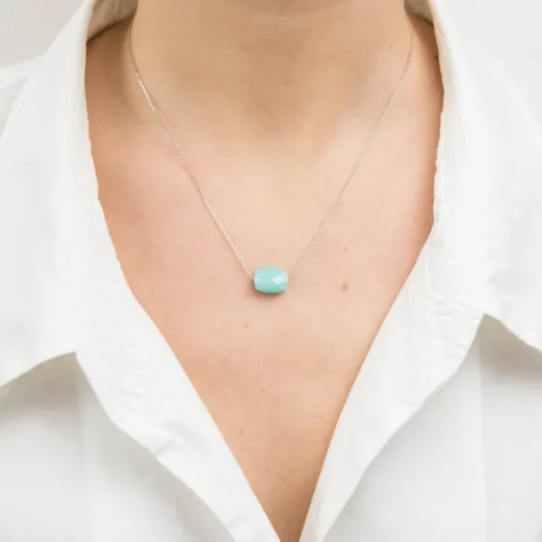 Morganne Bello Collier-COLLIER OR BLANC COUSSIN AMAZONITE