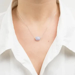 Morganne Bello Collier-COLLIER OR BLANC COUSSIN AGATE BLEUE DENTELLE