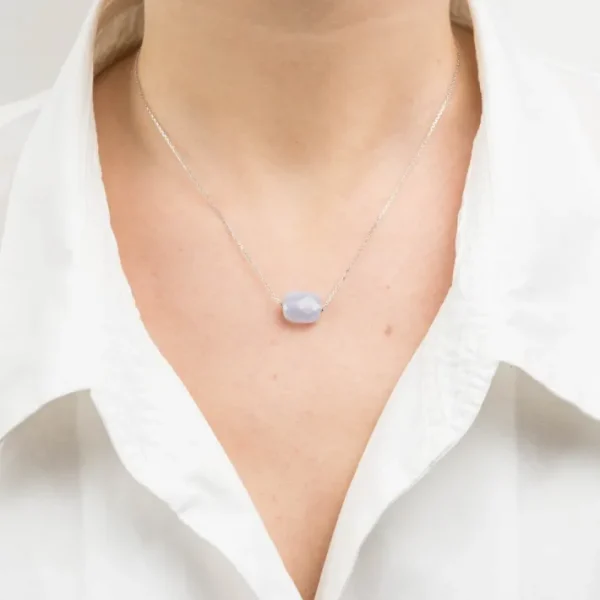 Morganne Bello Collier-COLLIER OR BLANC COUSSIN AGATE BLEUE DENTELLE