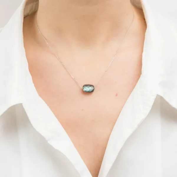 Morganne Bello Collier-COLLIER OR BLANC COUSSIN LABRADORITE