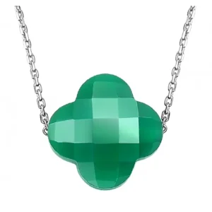 Morganne Bello Collier-COLLIER OR BLANC TREFLE AGATE VERTE