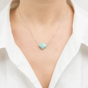 Morganne Bello Collier-COLLIER OR BLANC TREFLE AMAZONITE