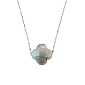 Morganne Bello Collier-COLLIER OR BLANC TREFLE LABRADORITE