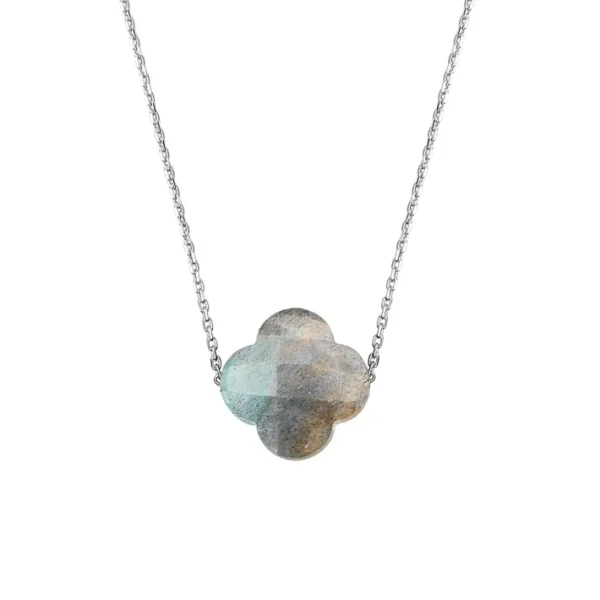 Morganne Bello Collier-COLLIER OR BLANC TREFLE LABRADORITE