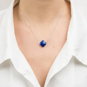 Morganne Bello Collier-COLLIER OR BLANC TREFLE LAPIS LAZULI