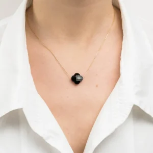 Morganne Bello Collier-COLLIER OR BLANC TREFLE ONYX
