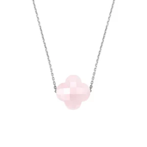 Morganne Bello Collier-COLLIER OR BLANC TREFLE QUARTZ ROSE POUDRE