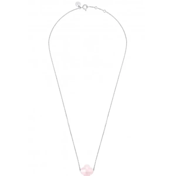 Morganne Bello Collier-COLLIER OR BLANC TREFLE QUARTZ ROSE POUDRE