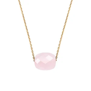 Morganne Bello Collier-COLLIER OR JAUNE COUSSIN QUARTZ ROSE POUDRE