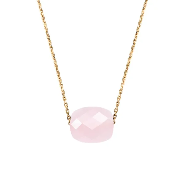 Morganne Bello Collier-COLLIER OR JAUNE COUSSIN QUARTZ ROSE POUDRE