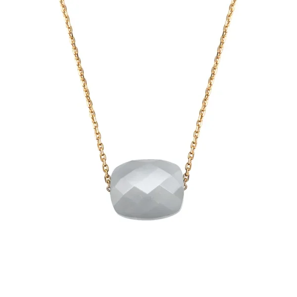 Morganne Bello Collier-COLLIER OR JAUNE COUSSIN PIERRE DE LUNE GRISE