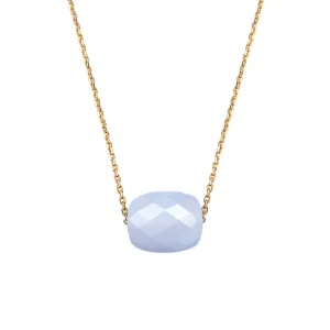 Morganne Bello Collier-COLLIER OR JAUNE COUSSIN AGATE BLEUE DENTELLE