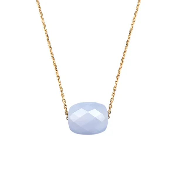Morganne Bello Collier-COLLIER OR JAUNE COUSSIN AGATE BLEUE DENTELLE