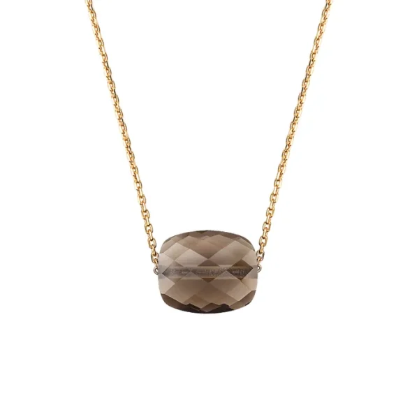 Morganne Bello Collier-COLLIER OR JAUNE COUSSIN QUARTZ FUME