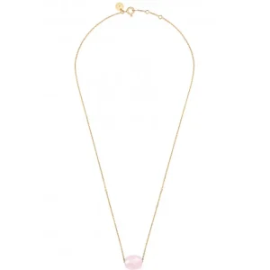 Morganne Bello Collier-COLLIER OR JAUNE COUSSIN QUARTZ ROSE POUDRE