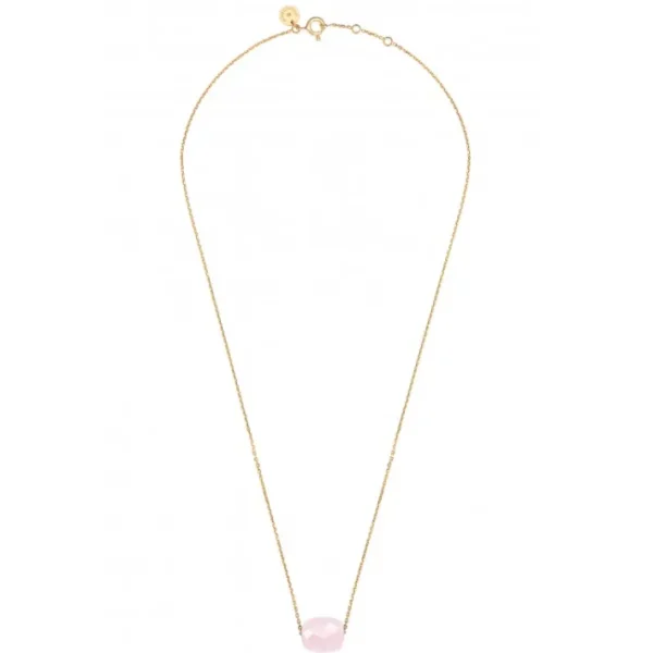 Morganne Bello Collier-COLLIER OR JAUNE COUSSIN QUARTZ ROSE POUDRE