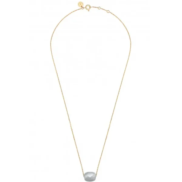 Morganne Bello Collier-COLLIER OR JAUNE COUSSIN PIERRE DE LUNE GRISE