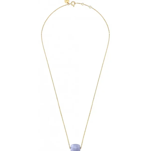 Morganne Bello Collier-COLLIER OR JAUNE COUSSIN AGATE BLEUE DENTELLE