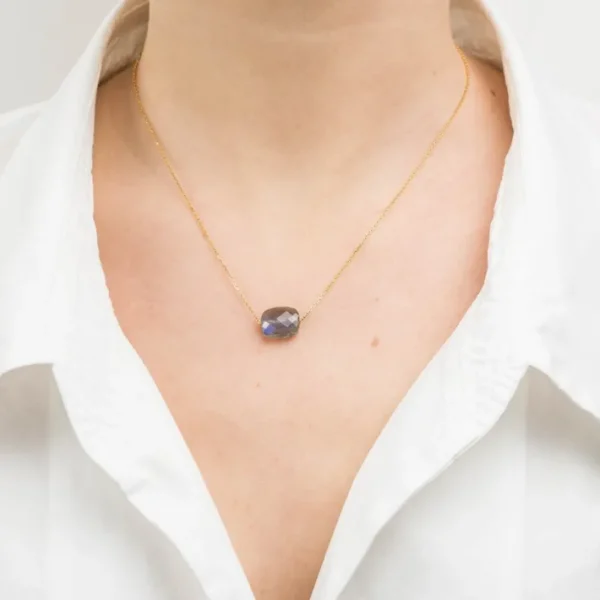 Morganne Bello Collier-COLLIER OR JAUNE COUSSIN LABRADORITE