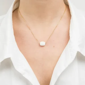 Morganne Bello Collier-COLLIER OR JAUNE COUSSIN AGATE BLANCHE