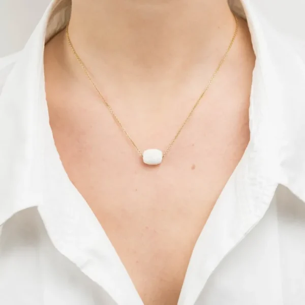Morganne Bello Collier-COLLIER OR JAUNE COUSSIN AGATE BLANCHE