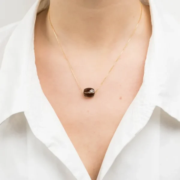 Morganne Bello Collier-COLLIER OR JAUNE COUSSIN QUARTZ FUME
