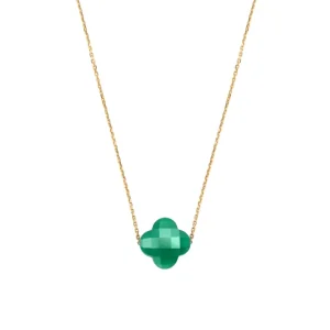 Morganne Bello Collier-COLLIER OR JAUNE TREFLE AGATE VERTE