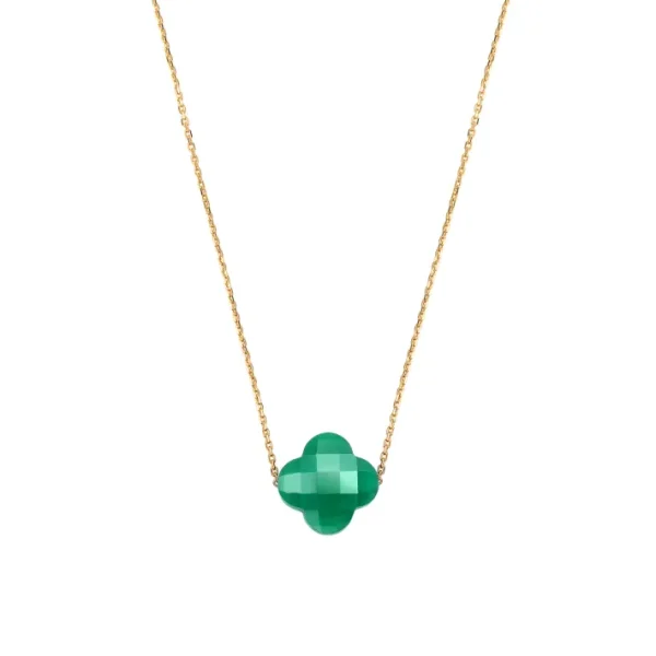 Morganne Bello Collier-COLLIER OR JAUNE TREFLE AGATE VERTE