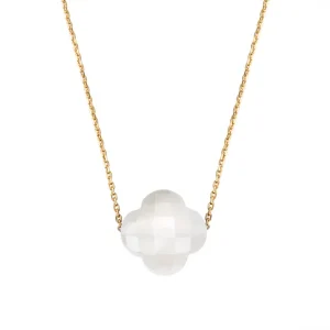 Morganne Bello Collier-COLLIER OR JAUNE TREFLE AGATE BLANCHE
