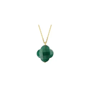 Morganne Bello Collier-COLLIER OR JAUNE TREFLE AGATE VERTE PENDANTE (44 cm)
