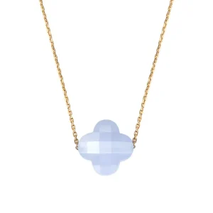 Morganne Bello Collier-COLLIER OR JAUNE TREFLE AGATE BLEUE DENTELLE