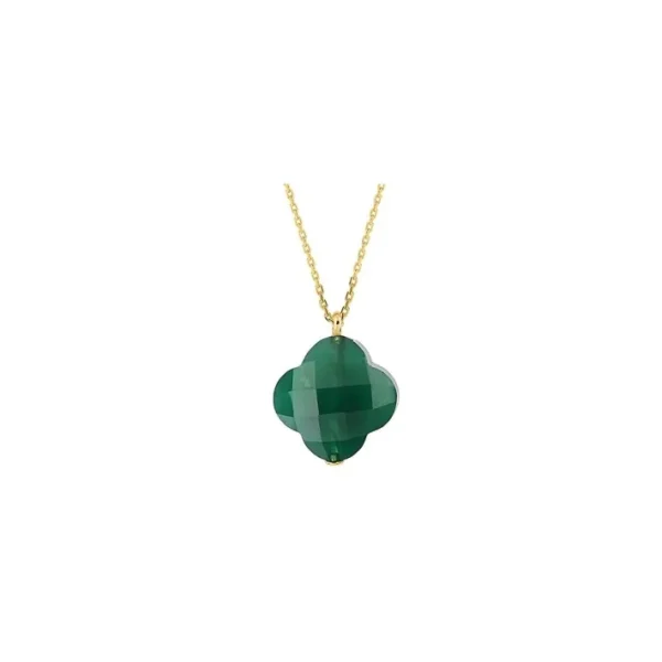 Morganne Bello Collier-COLLIER OR JAUNE TREFLE AGATE VERTE PENDANTE (44 cm)