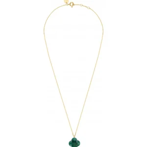 Morganne Bello Collier-COLLIER OR JAUNE TREFLE AGATE VERTE PENDANTE (44 cm)
