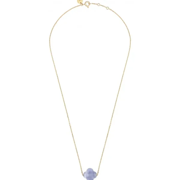 Morganne Bello Collier-COLLIER OR JAUNE TREFLE AGATE BLEUE DENTELLE