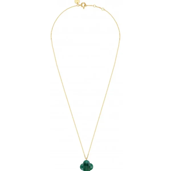 Morganne Bello Collier-COLLIER OR JAUNE TREFLE AGATE VERTE PENDANTE (44 cm)