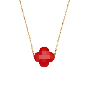 Morganne Bello Collier-COLLIER OR JAUNE TREFLE CORNALINE