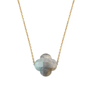 Morganne Bello Collier-COLLIER OR JAUNE TREFLE LABRADORITE
