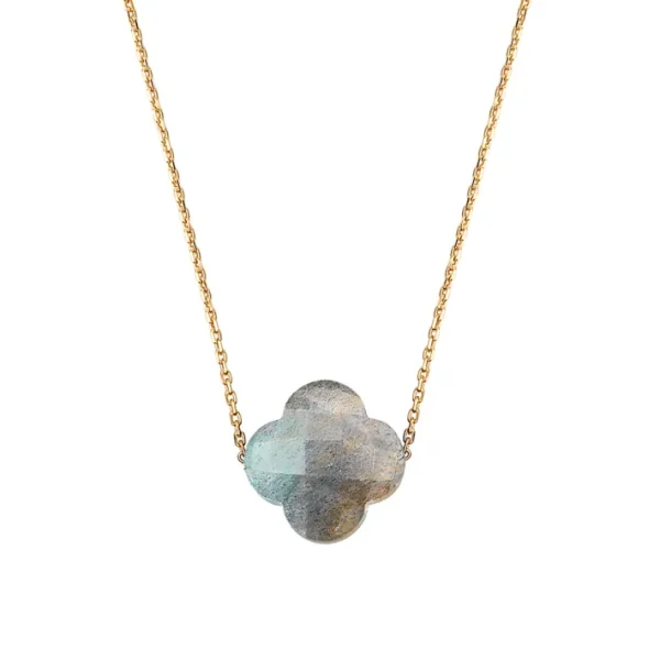 Morganne Bello Collier-COLLIER OR JAUNE TREFLE LABRADORITE