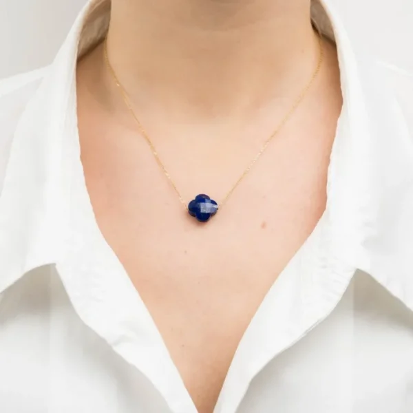 Morganne Bello Collier-COLLIER OR JAUNE TREFLE LAPIS LAZULI